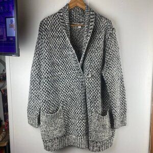 J.Jill Wool Blend Cardigan Open Front Sweater Size Large Black White